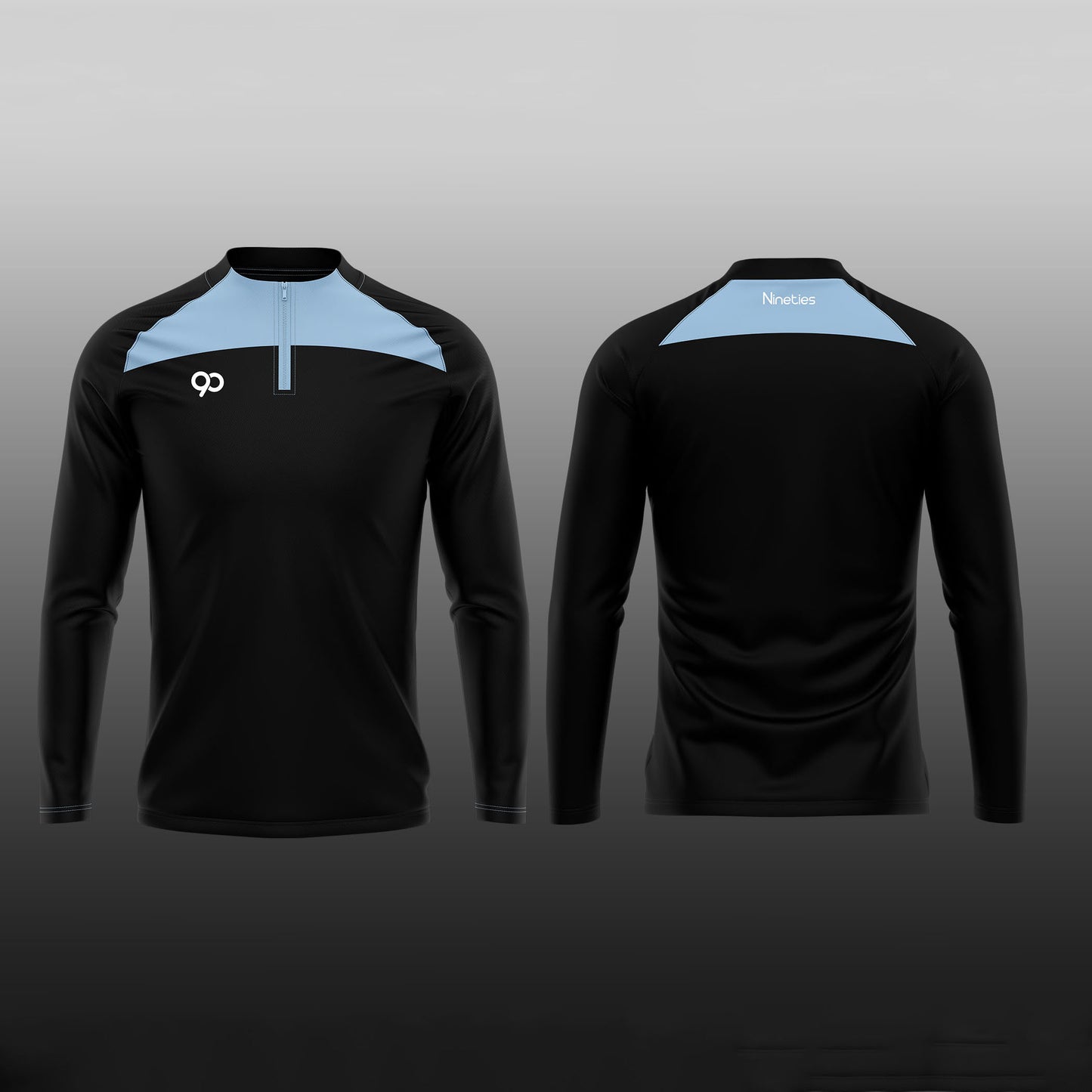 Nineties Golf Quarter Zip Midlayer – Black / Sky Blue