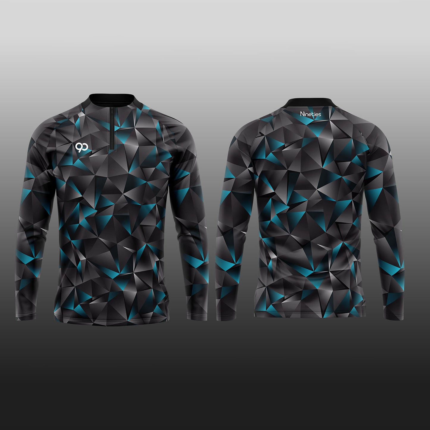 Nineties Golf Performance Quarter Zip Midlayer – Geo Black / Teal